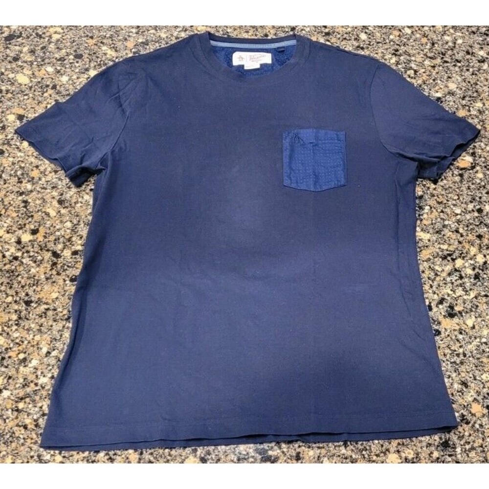 Original Penguin Shirt Men Large Blue Short Sleeve Pocket Embroidered Logo Adult